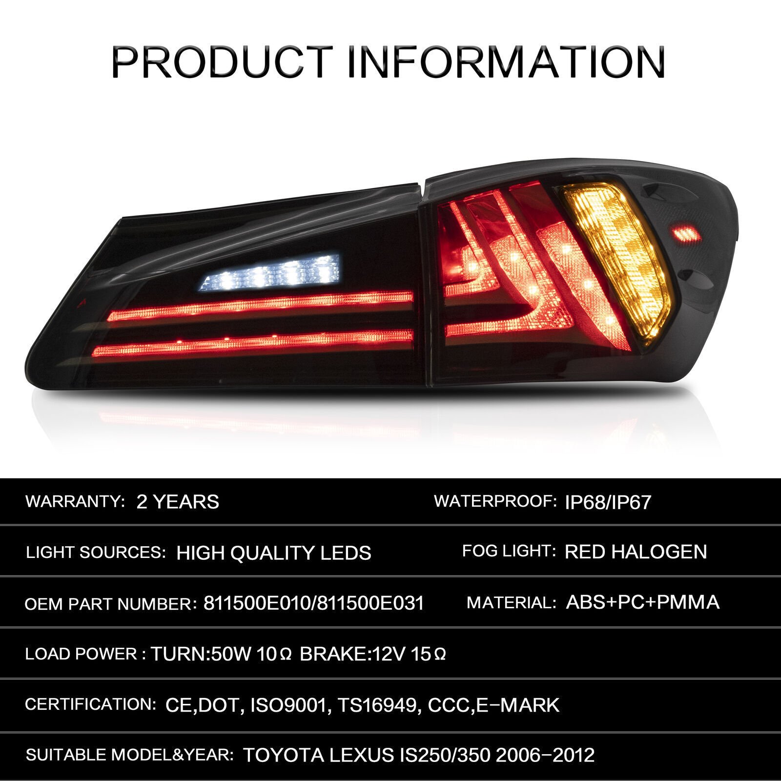 Tail Lights For Lexus IS250 350 ISF 2006 - 2014 - Image 12