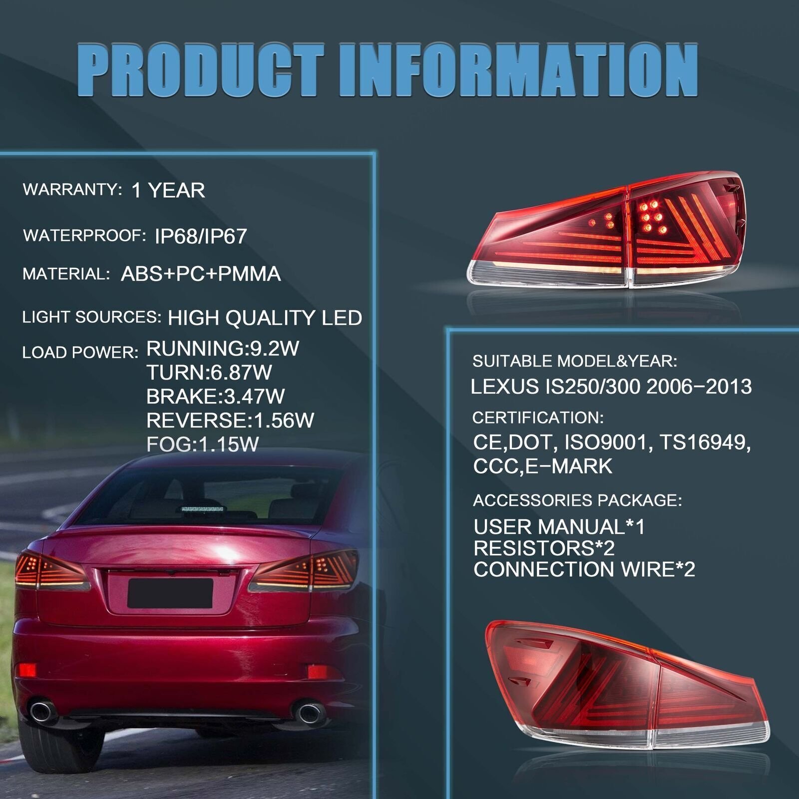 Tail lights for Lexus IS250 2006 - 2013 - Image 4