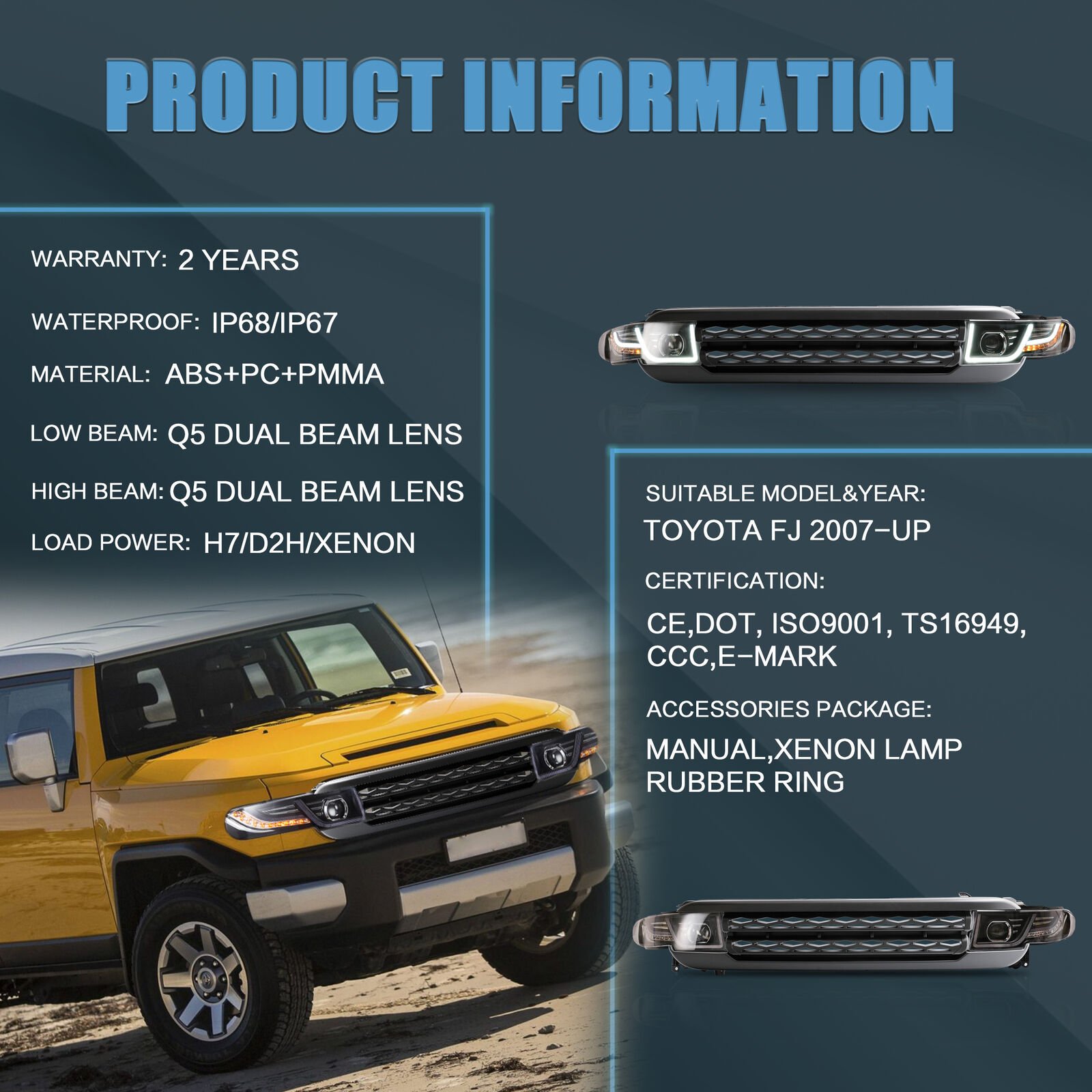 Headlights For 2007 - 2020 Toyota FJ Cruiser - Image 17