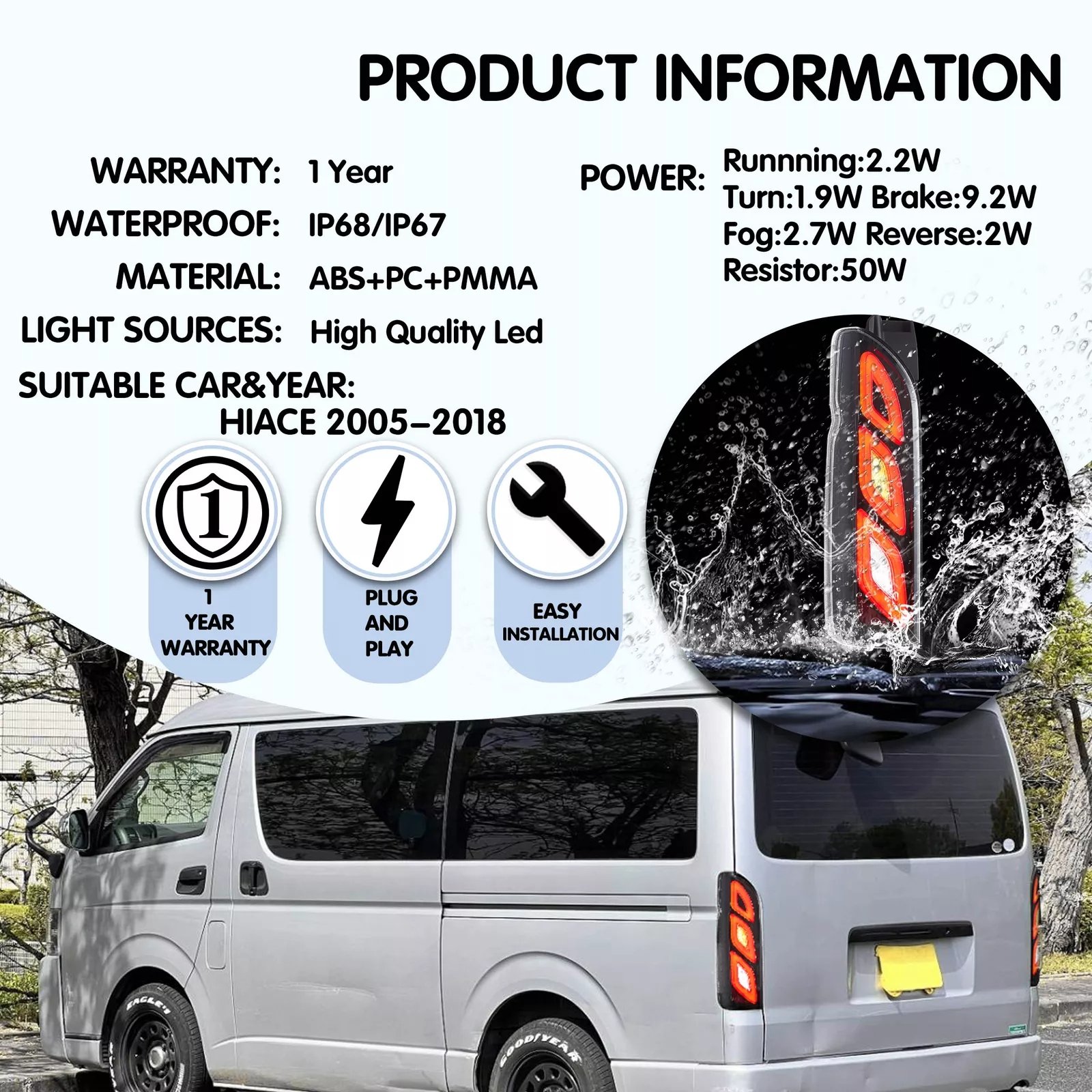 Tail Lights Fit 2005 - 2018 Toyota Hiace - Image 7