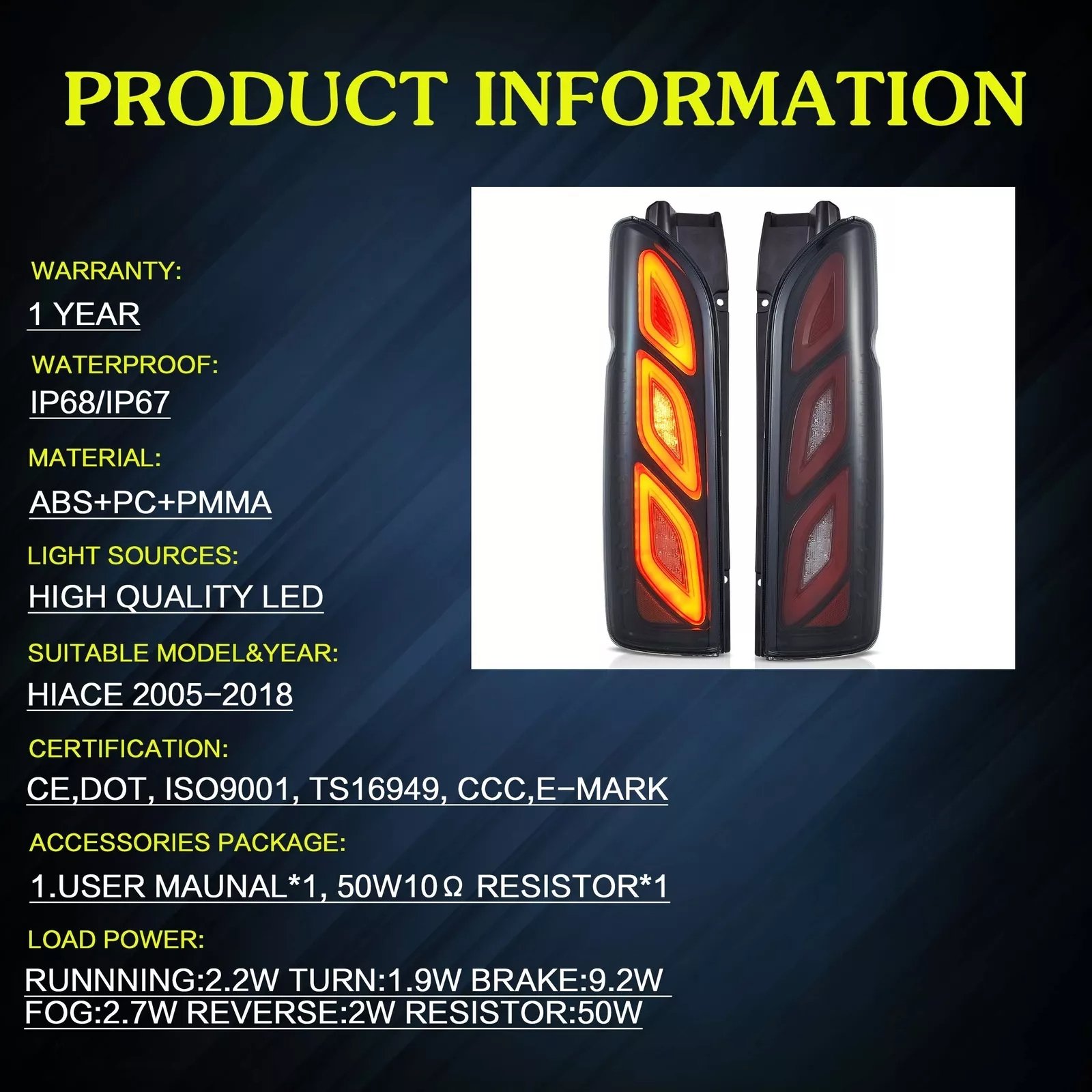 Tail Lights Fit 2005 - 2018 Toyota Hiace - Image 13