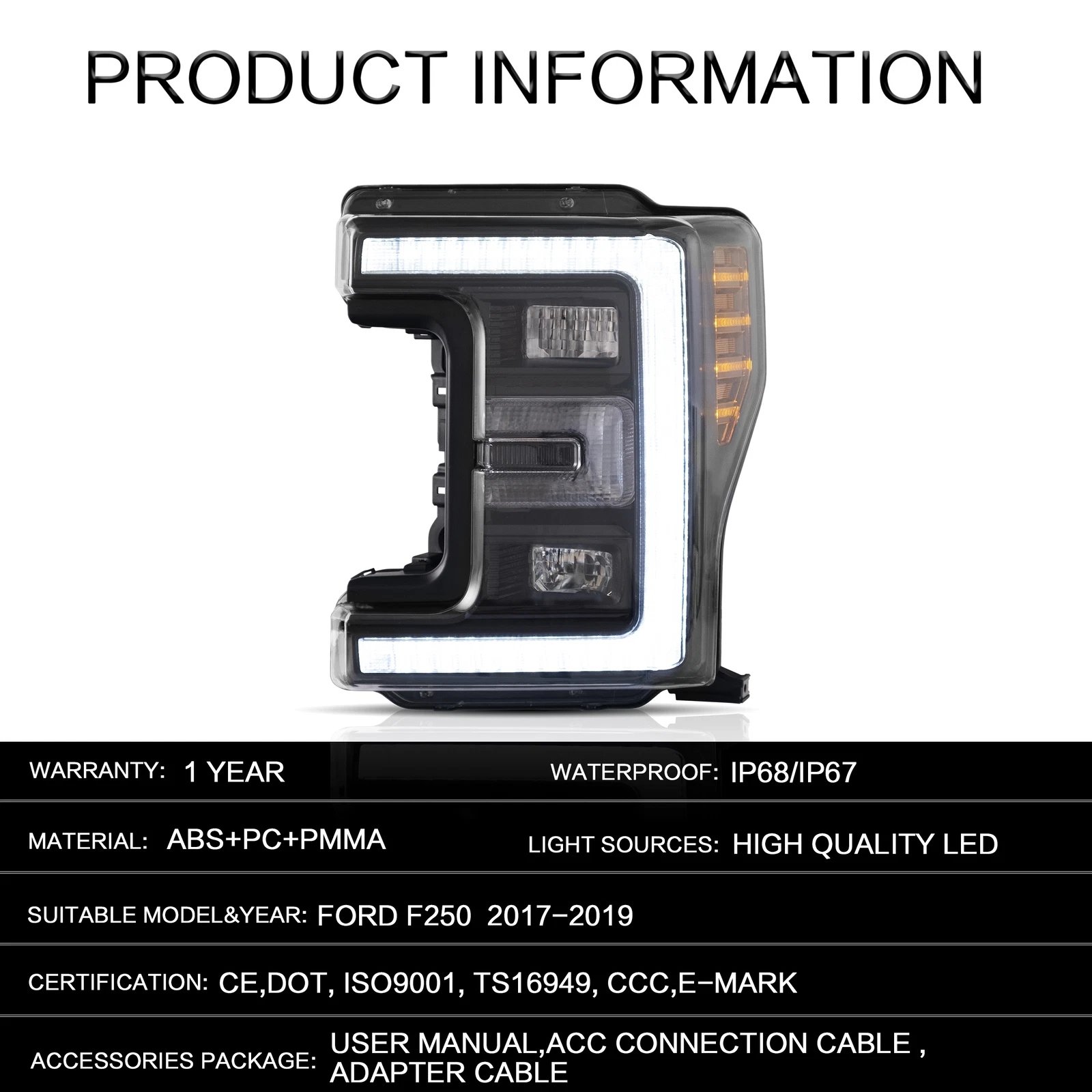 Ford F-250 F350 F450 F550 Headlights For 2017-2019 - Image 11