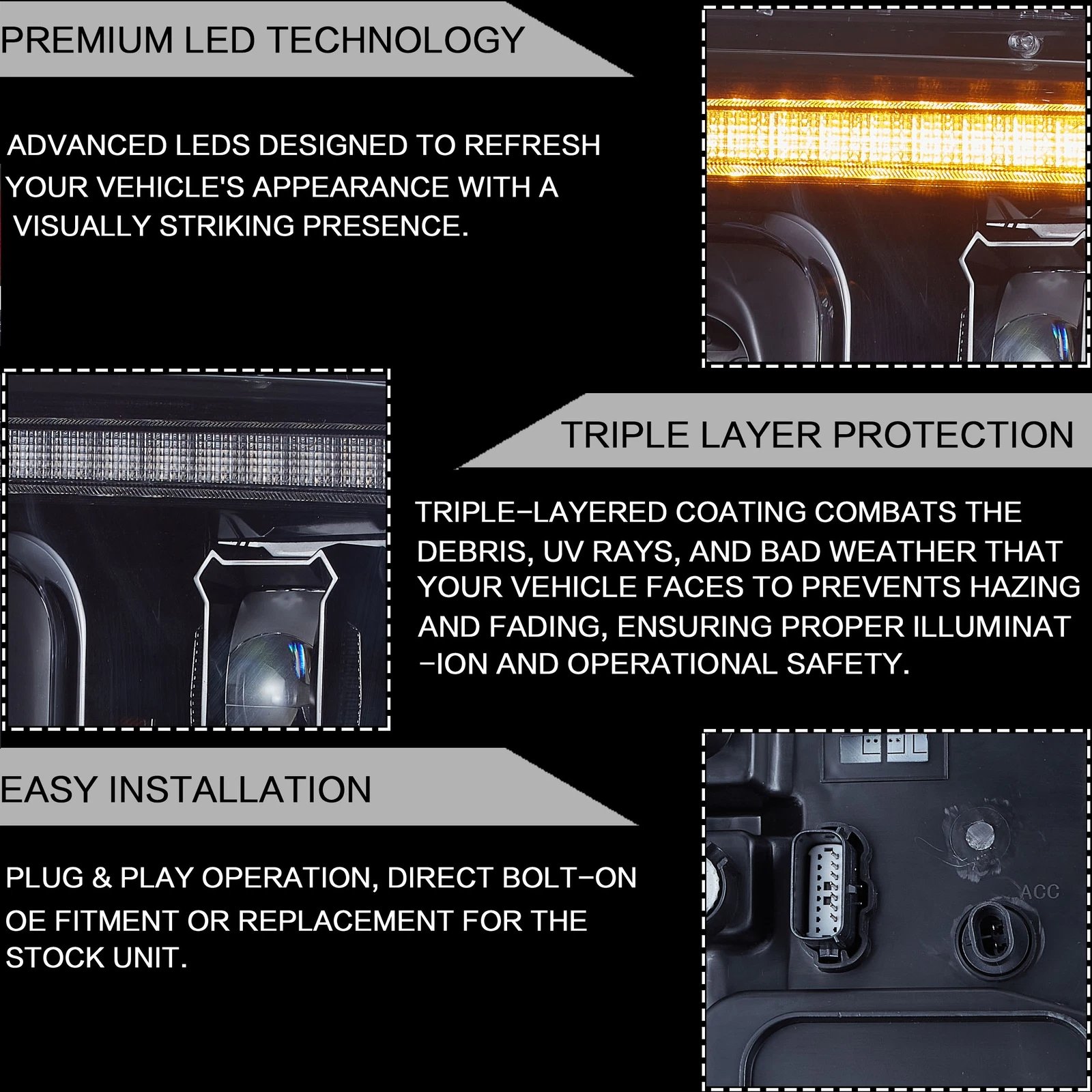 17-19 Ford F250 350 450 F550 Super Duty Vland LED Projector Upgrade Headlights - Image 6