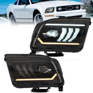 05-09 Ford Mustang 5th Gen (S-197 I) Pre-Facelift Vland LED Dual Beam Projector Headlights Black