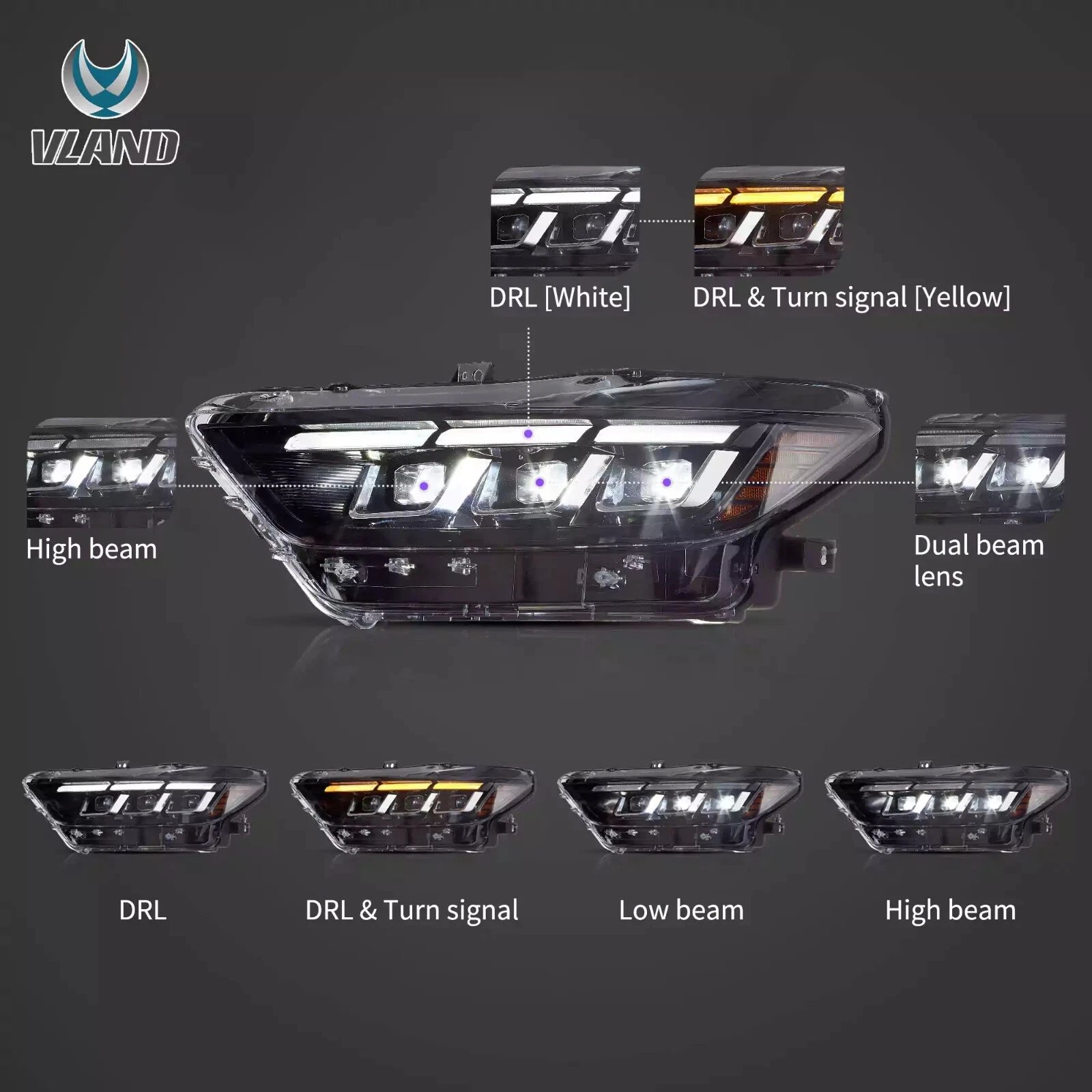 15-17 Ford Mustang LED Headlights Update 2024 S650 Style - Image 3