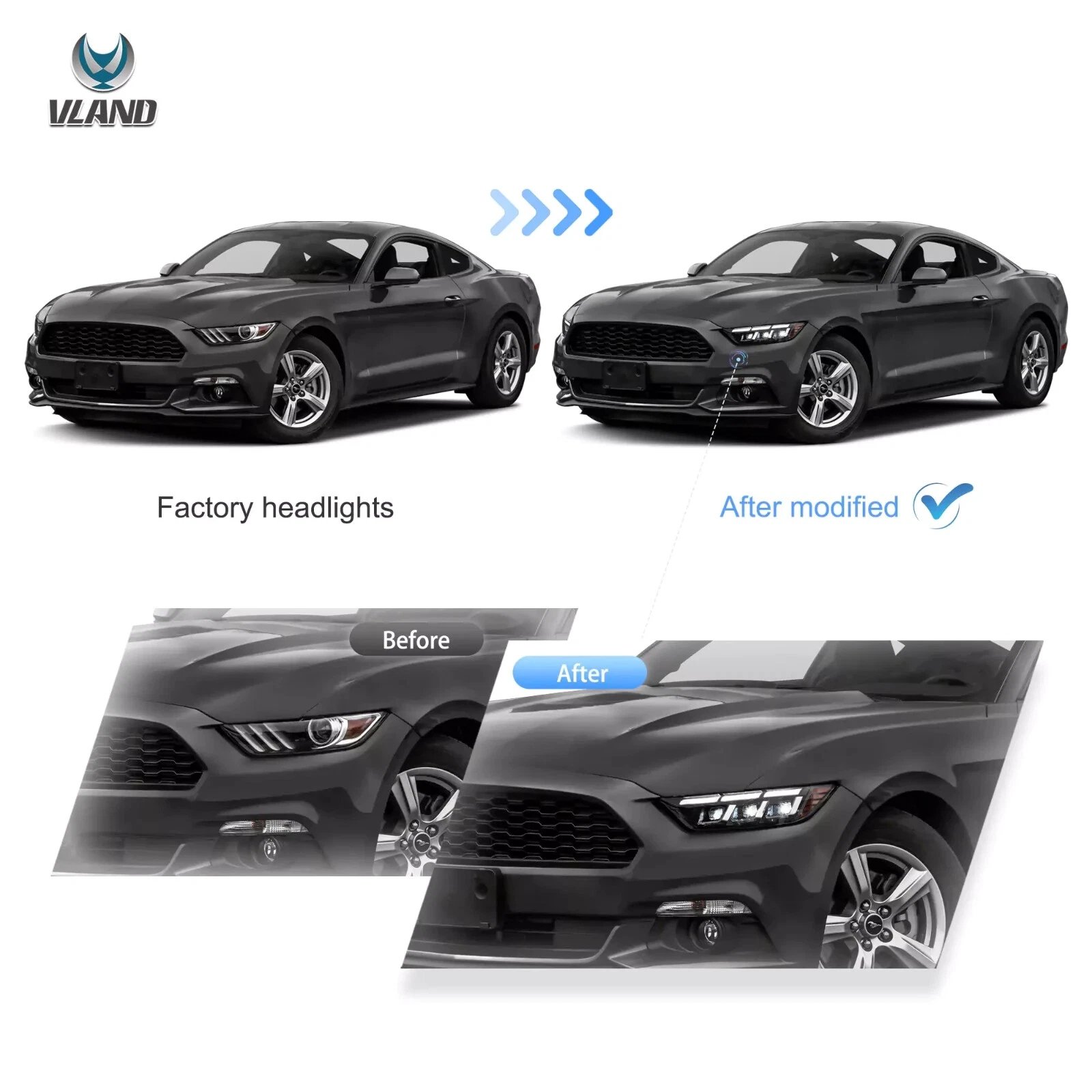 15-17 Ford Mustang LED Headlights Update 2024 S650 Style - Image 12