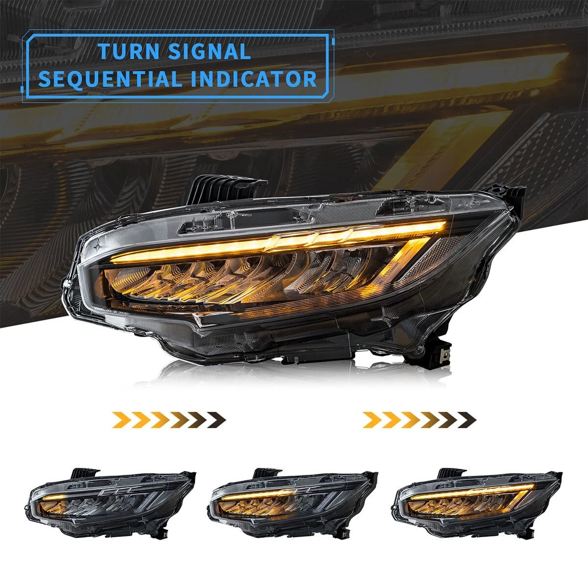 16-21 Honda Civic 10th Gen LED Reflection Bowl Headlights Chrome - Image 4