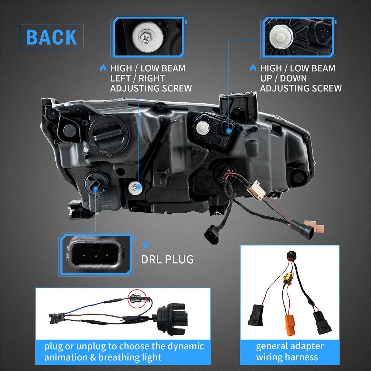 16-21 Honda Civic 10th Gen LED Reflection Bowl Headlights Chrome - Image 6