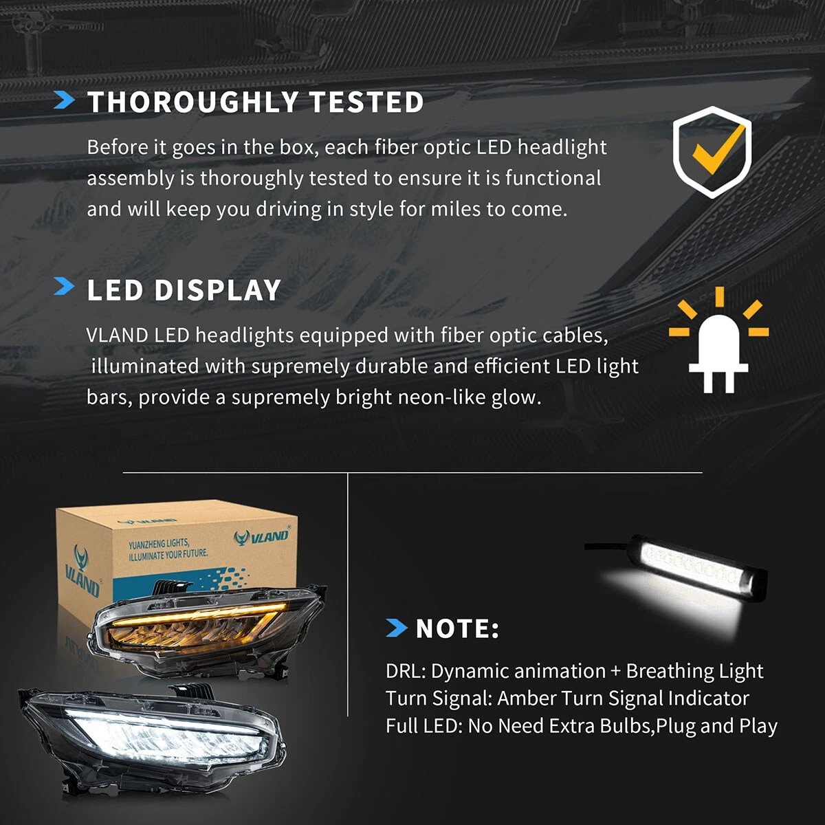 16-21 Honda Civic 10th Gen LED Reflection Bowl Headlights Chrome - Image 7