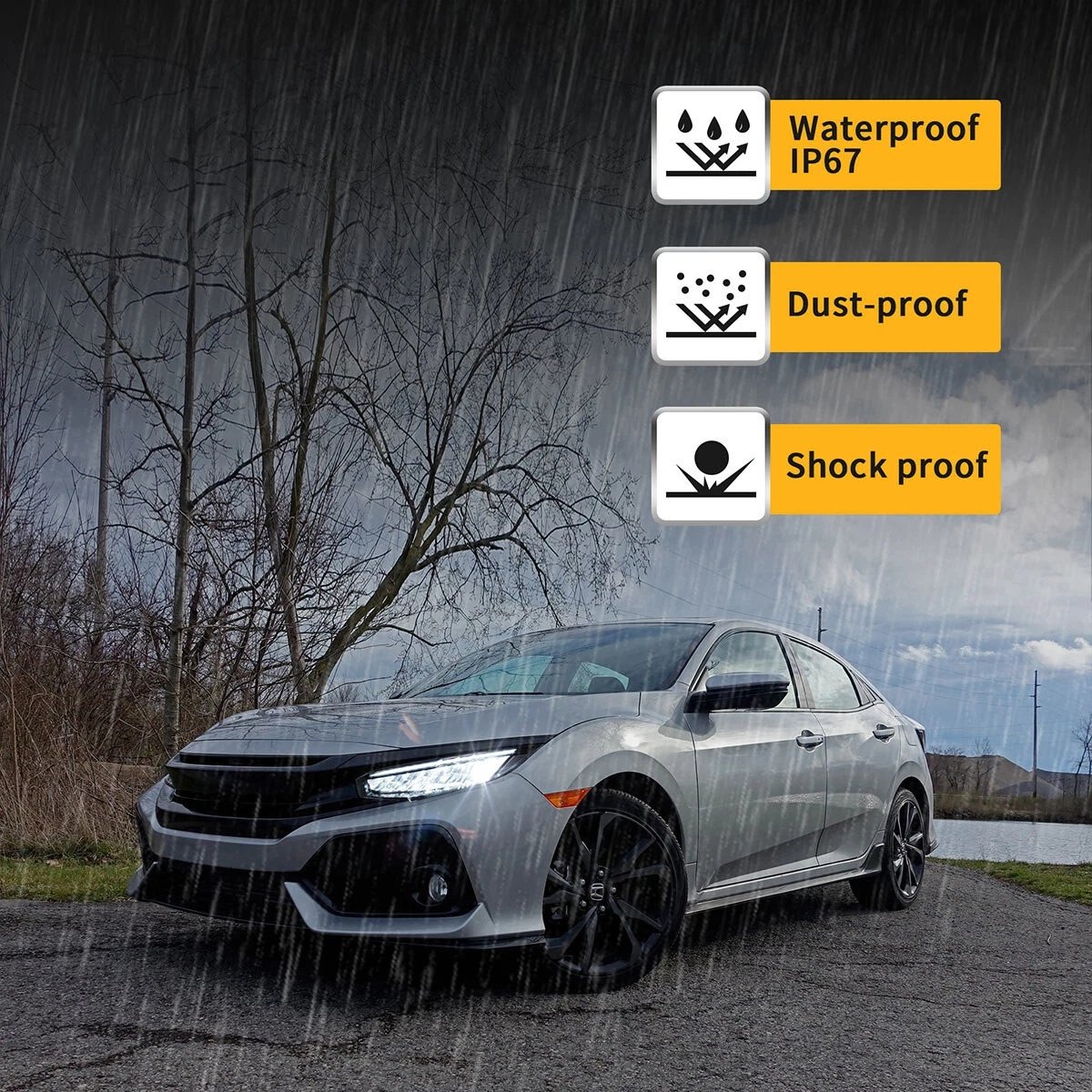 16-21 Honda Civic 10th Gen LED Reflection Bowl Headlights Chrome - Image 8