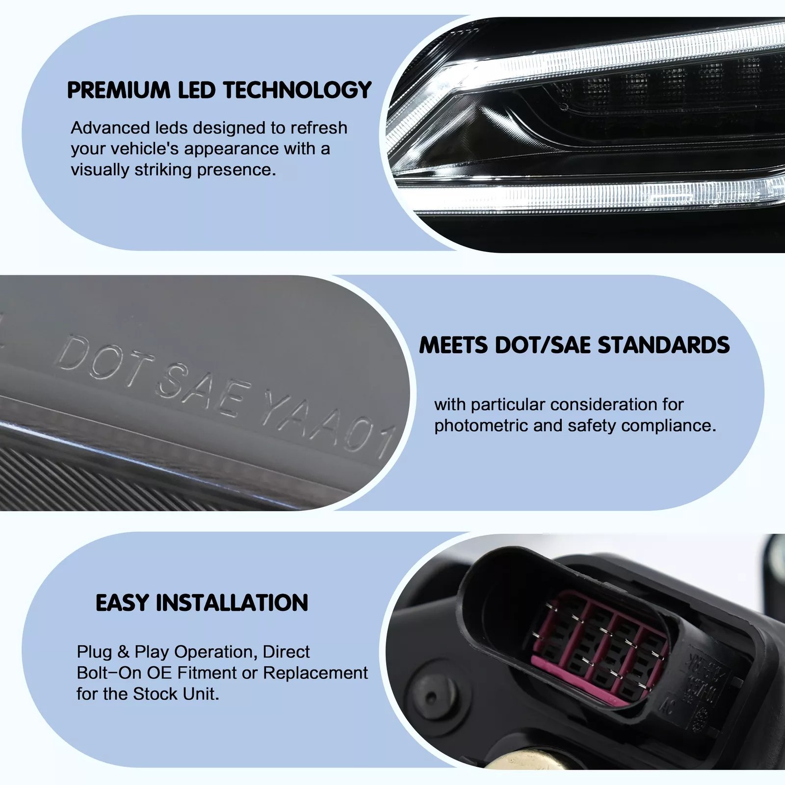 VLAND LED Headlights For 2011-2018 VW Jetta MK6 - Image 3