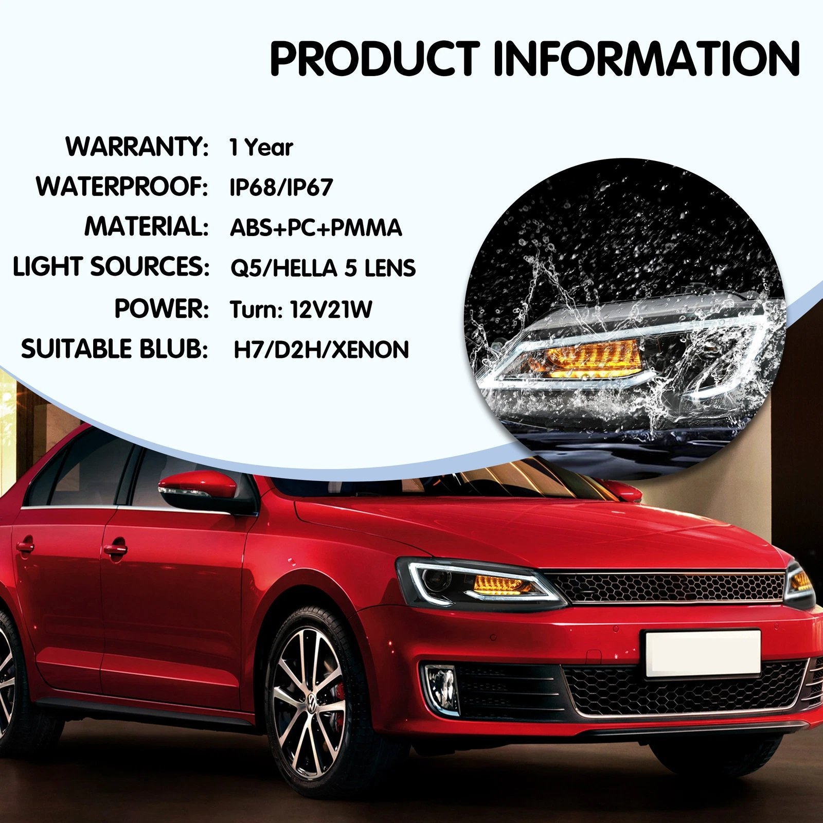 VLAND LED Headlights For 2011-2018 VW Jetta MK6 - Image 6