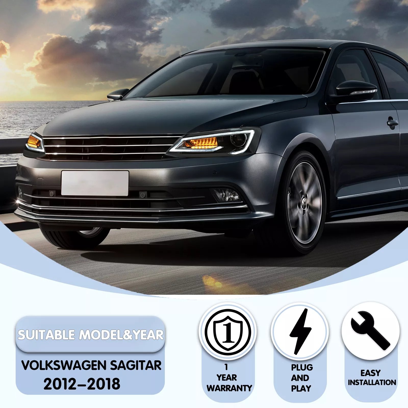VLAND LED Headlights For 2011-2018 VW Jetta MK6 - Image 7