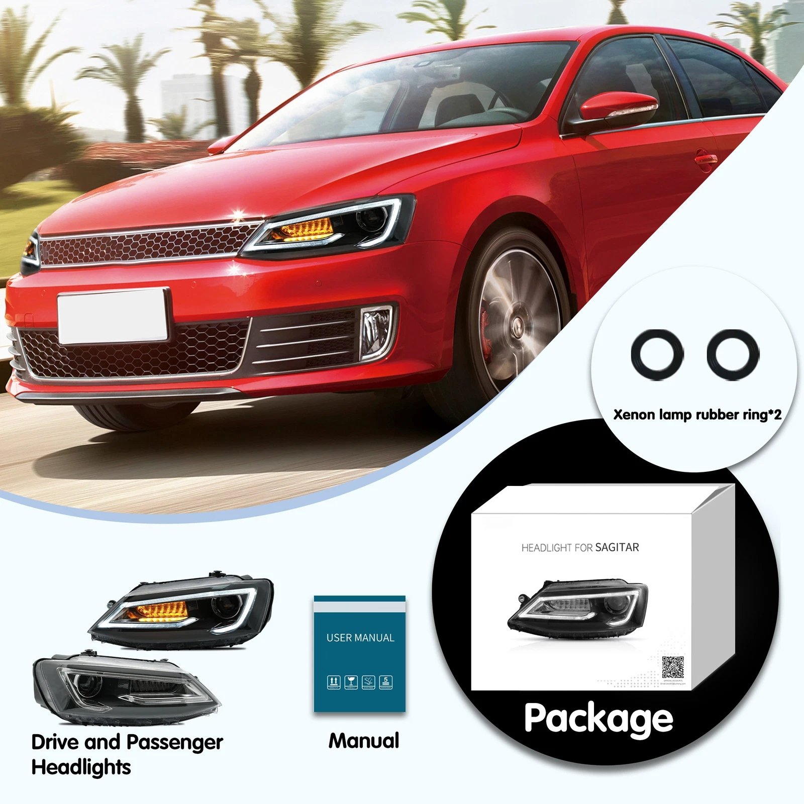 VLAND LED Headlights For 2011-2018 VW Jetta MK6 - Image 8