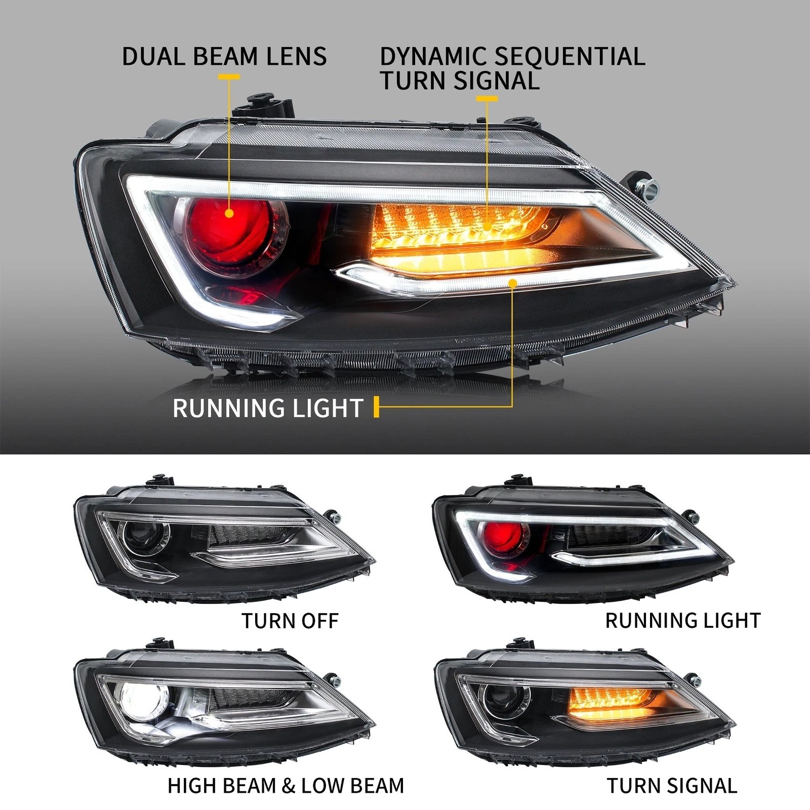 VLAND LED Headlights For 2011-2018 VW Jetta MK6 - Image 14