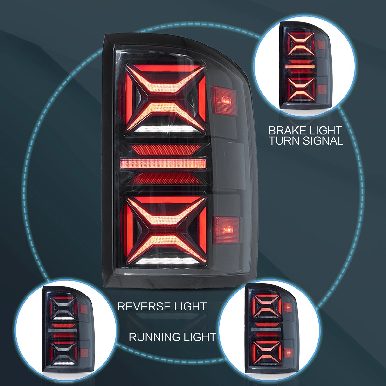 07-13 Chevrolet Silverado 1500 2500HD 3500HD & 07-10 GMC Sierra 1500 2500HD 3500HD Dually Vland LED III Tail Lights With Red Turn Signal Clear - Image 2