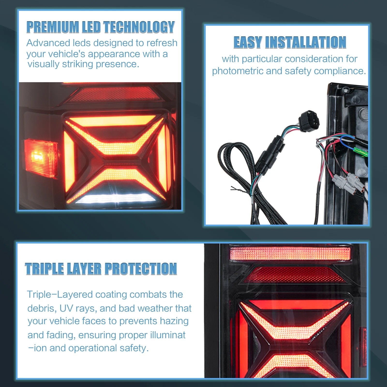 07-13 Chevrolet Silverado 1500 2500HD 3500HD & 07-10 GMC Sierra 1500 2500HD 3500HD Dually Vland LED III Tail Lights With Red Turn Signal Clear - Image 3