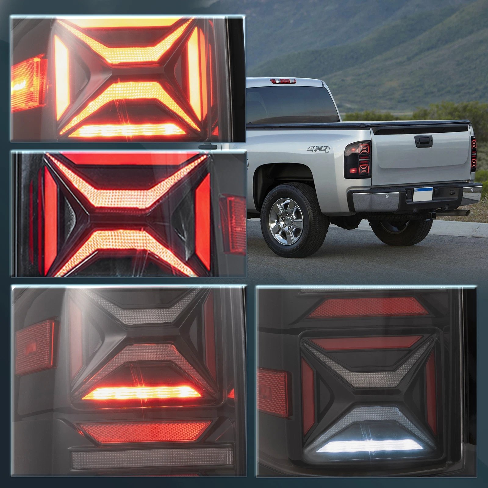07-13 Chevrolet Silverado 1500 2500HD 3500HD & 07-10 GMC Sierra 1500 2500HD 3500HD Dually Vland LED III Tail Lights With Red Turn Signal Clear - Image 4