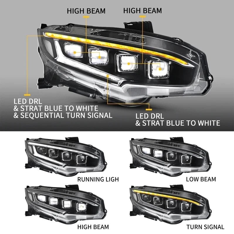 VLAND LED Headlights For 2016-2021 Honda Civic Normal Eye - Image 4