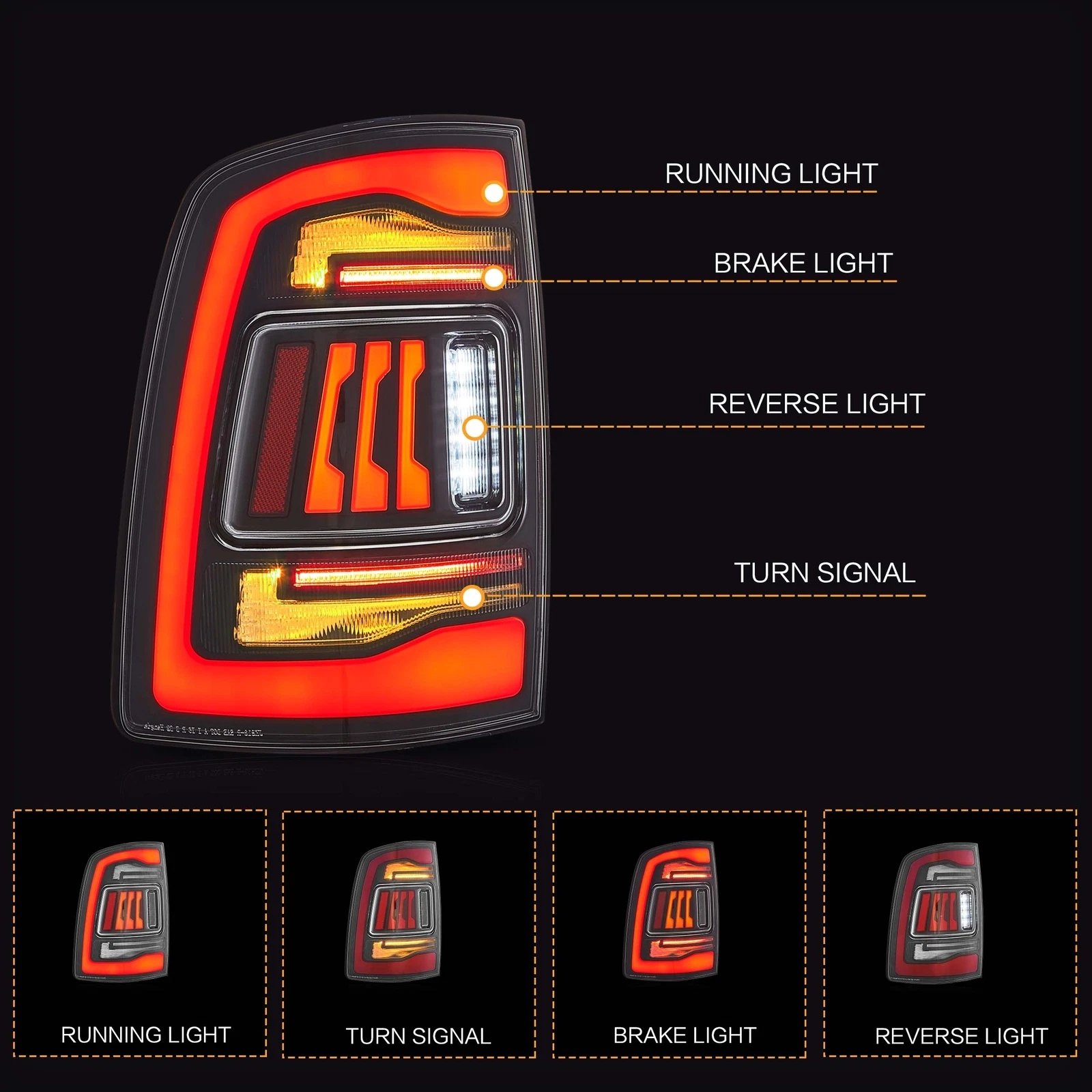 09-18 Dodge Ram 1500/2500/3500 Vland Upgrade LED Tail Lights With Amber Turn Signal - Image 2