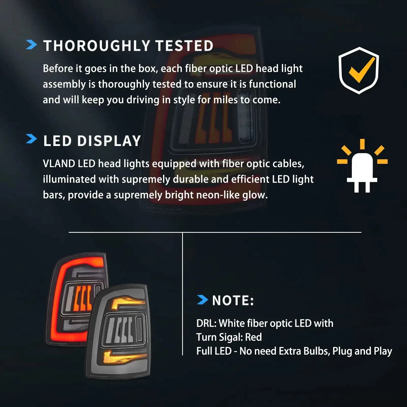 09-18 Dodge Ram 1500/2500/3500 Vland Upgrade LED Tail Lights With Amber Turn Signal - Image 16